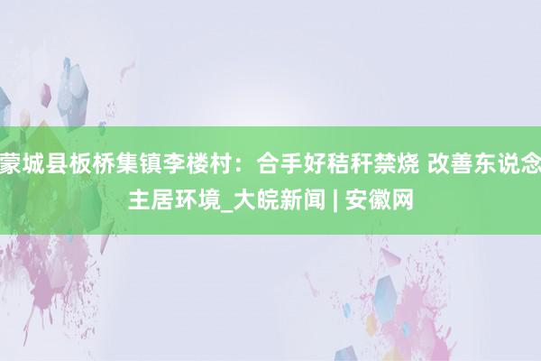 蒙城县板桥集镇李楼村：合手好秸秆禁烧 改善东说念主居环境_大皖新闻 | 安徽网