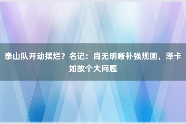 泰山队开动摆烂？名记：尚无明晰补强规画，泽卡如故个大问题