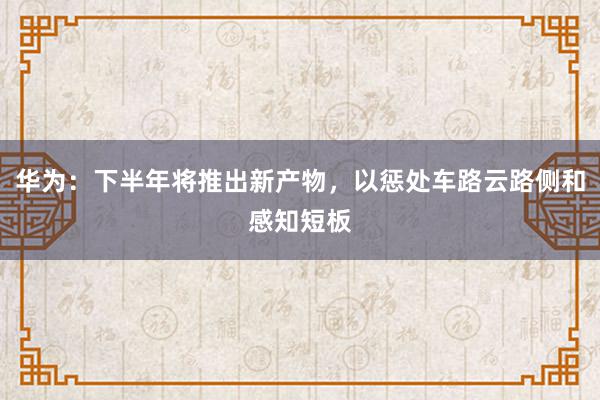 华为：下半年将推出新产物，以惩处车路云路侧和感知短板