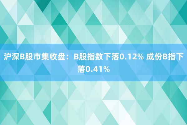 沪深B股市集收盘：B股指数下落0.12% 成份B指下落0.41%