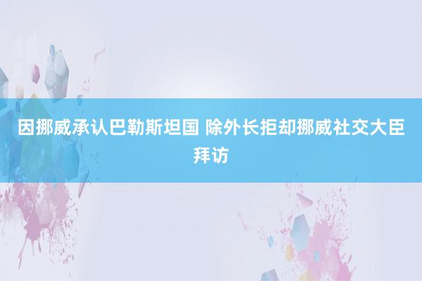 因挪威承认巴勒斯坦国 除外长拒却挪威社交大臣拜访