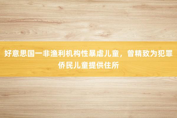 好意思国一非渔利机构性暴虐儿童，曾精致为犯罪侨民儿童提供住所